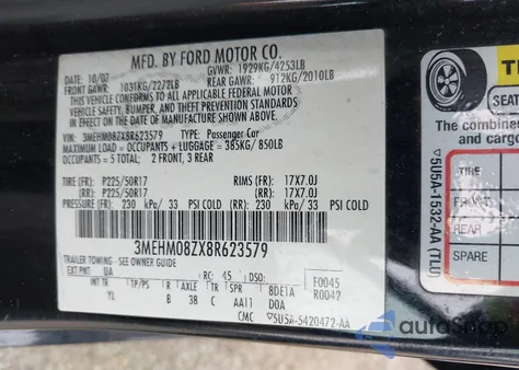 2008 Mercury Milan I4 Premier из США, поврежденный, VIN 3MEHM08ZX8R623579